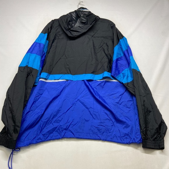 VTG Cheetah Windbreaker Jacket Men XL Blue BlackMesh Lined Hooded Long Sleeve - Picture 11 of 15